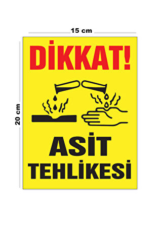 Metal Dikkat Asit Tehlikesi 15cm x 20cm Uyarı Levhası Yönlendirme Tabelası