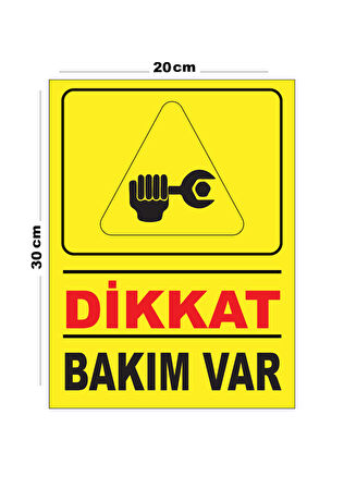 Metal Dikkat Bakım Var 20cm x 30cm A4 Büyüklüğünde Uyarı Levhası Yönlendirme Tabelası
