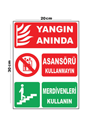 Metal Yangın Anında Asansörü Kullanmayın Merdivenleri 20cm x 30cm A4 Büyüklüğünde Uyarı Levhası Yön