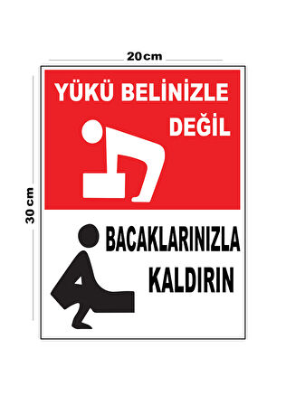 Metal Yükü Belinizle Değil Bacaklarınızla Kaldırın 20cm x 30cm A4 Büyüklüğünde Uyarı Levhası Yönlen