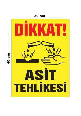 Metal Dikkat Asit Tehlikesi 30cm x 40cm A3 Büyüklüğünde Uyarı Levhası Yönlendirme Tabelası