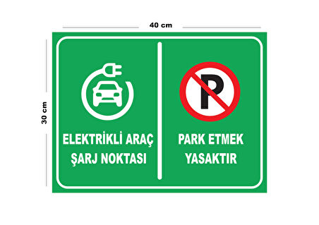Metal Elektrikli Araç Şarj Noktası Park Etmek 30cm x 40cm A3 Büyüklüğünde Uyarı Levhası Yönlendirme