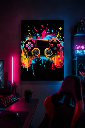 Neon Oyun Kolu Metal Duvar Tablosu Oyuncu Odası Duvar Dekoru 15x20 cm A5 Boyutunda