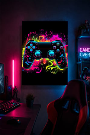 Gaming Kumanda Metal Duvar Tablosu Neon Oyuncu Odası Duvar Dekoru 30x40 cm A3 Boyutunda
