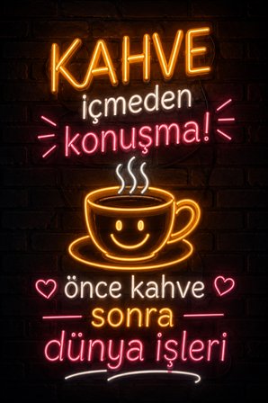 Neon Kahve Duvar Tablosu MDF Komik Kahve Yazılı Dekoratif Duvar Panosu