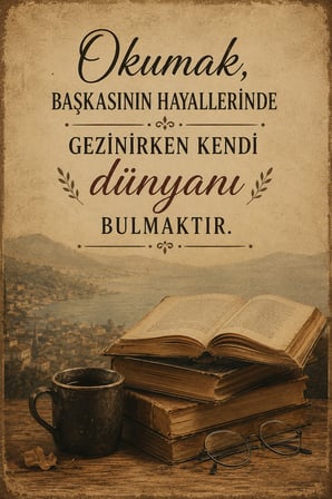Retro Edebi Sözlü MDF Tablo Dekoratif Kitap ve Kahve Temalı Duvar Dekoru 2