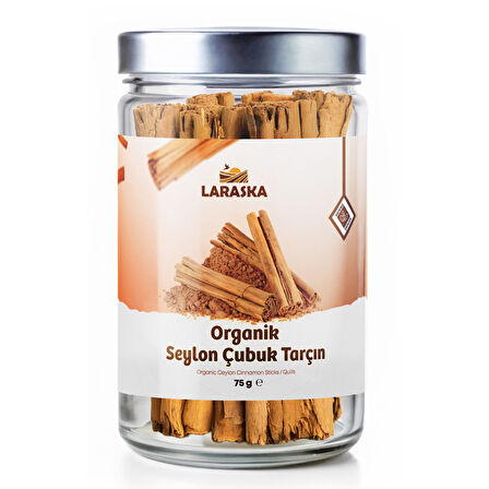 Organik Seylon - Seylan Çubuk Tarçın 75g- Organic Ceylon Cinnamon Sticks 75g Cam 