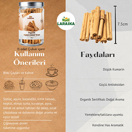Organik Seylon - Seylan Çubuk Tarçın 75g- Organic Ceylon Cinnamon Sticks 75g Cam 