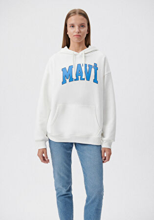 Mavi Logo Baskılı Kapüşonlu Beyaz Sweatshirt 1600361-81964