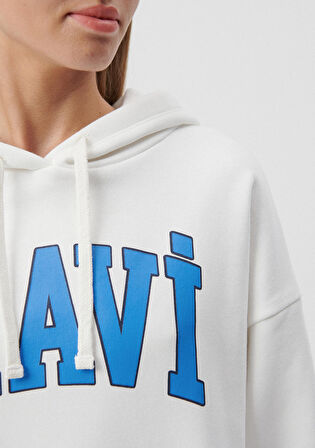 Mavi Logo Baskılı Kapüşonlu Beyaz Sweatshirt 1600361-81964