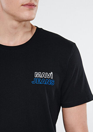Mavi Baskılı Siyah Tişört 066841-900