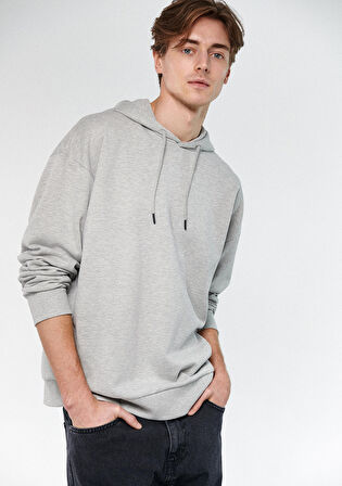Mavi Kapüşonlu Gri Basic Sweatshirt 0610062-80196