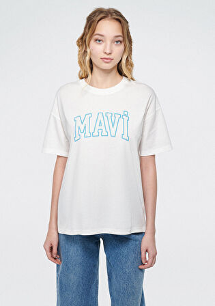 Mavi Logo Baskılı Beyaz Tişört 1611193-81964