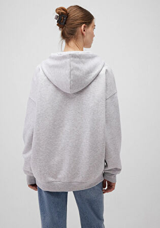 Kapüşonlu Fermuarlı Gri Sweatshirt 1610221-80196