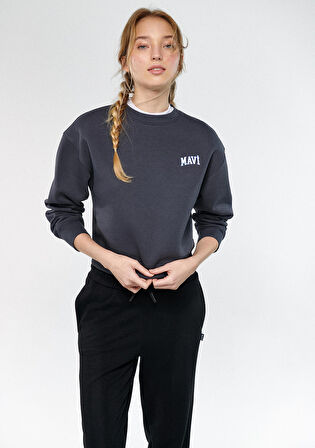 Mavi Logo Baskılı Mavi Crop Sweatshirt 1611601-70763