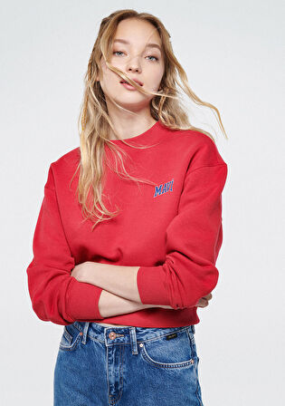 Mavi Logo Baskılı Kırmızı Crop Sweatshirt 1611601-70936