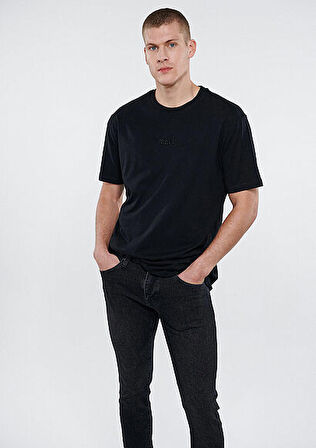 M0610100-900 Mavi Baskılı Mavi Erkek T-Shirt Siyah