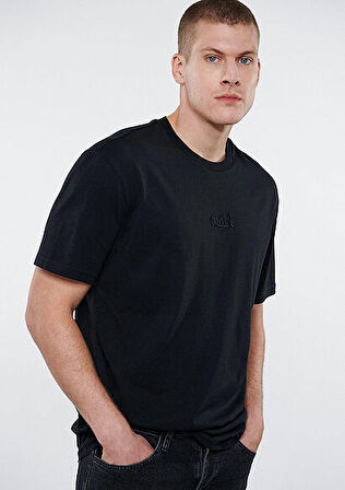 M0610100-900 Mavi Baskılı Mavi Erkek T-Shirt Siyah