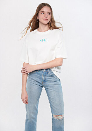 Mavi Logo Baskılı Beyaz Tişört 1611593-70057