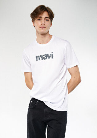 Mavi Baskılı Beyaz Tişört 0611039-620