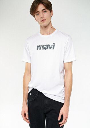 Mavi Baskılı Beyaz Tişört 0611039-620