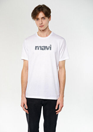 Mavi Baskılı Beyaz Tişört 0611039-620
