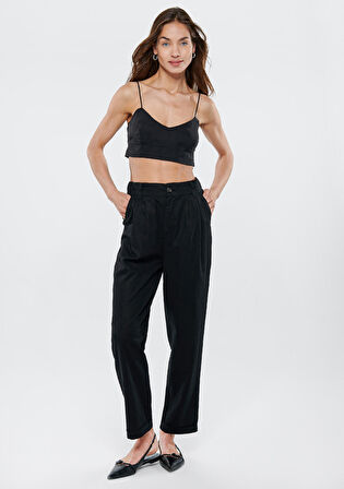 Mavi Keten Karışımlı Siyah Pantolon 1010127-900