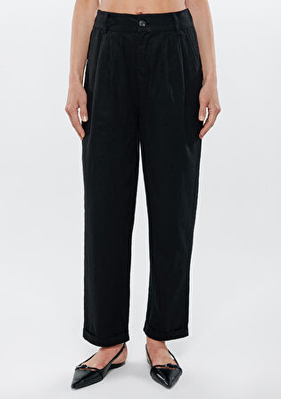 Mavi Keten Karışımlı Siyah Pantolon 1010127-900