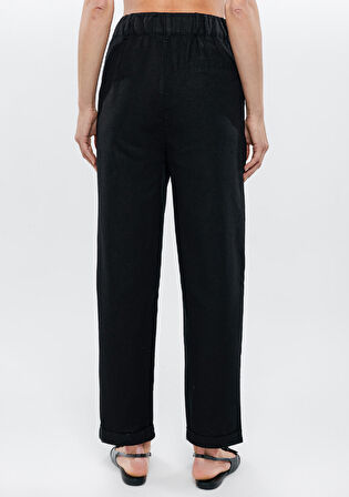 Mavi Keten Karışımlı Siyah Pantolon 1010127-900