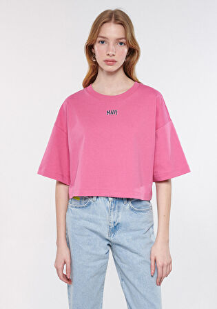 Mavi Logo Baskılı Pembe Crop Tişört 1611585-84670