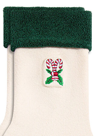 Yılbaşı Temalı Beyaz Çorap 1912192-85929