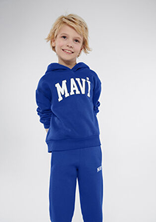 Mavi Logo Baskılı Mavi Kapüşonlu Sweatshirt 6610110-70896