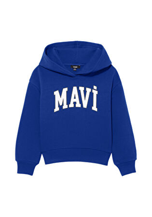 Mavi Logo Baskılı Mavi Kapüşonlu Sweatshirt 6610110-70896