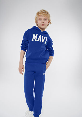 Mavi Logo Baskılı Mavi Kapüşonlu Sweatshirt 6610110-70896