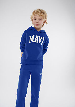 Mavi Logo Baskılı Mavi Kapüşonlu Sweatshirt 6610110-70896