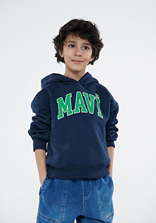 Mavi Logo Baskılı Lacivert Kapüşonlu Sweatshirt 6610110-70490