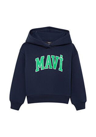 Mavi Logo Baskılı Lacivert Kapüşonlu Sweatshirt 6610110-70490