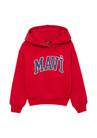 Mavi Logo Baskılı Kırmızı Kapüşonlu Sweatshirt 6610110-70464