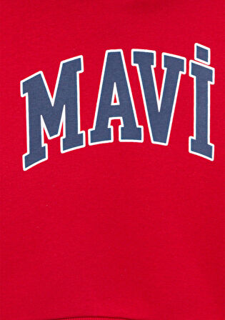 Mavi Logo Baskılı Kırmızı Kapüşonlu Sweatshirt 6610110-70464