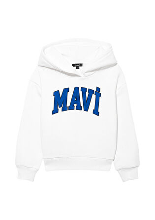 Mavi Logo Baskılı Beyaz Kapüşonlu Sweatshirt 6610110-70057