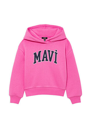 Mavi Logo Baskılı Kapüşonlu Pembe Sweatshirt 7610035-70982