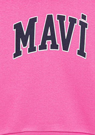 Mavi Logo Baskılı Kapüşonlu Pembe Sweatshirt 7610035-70982