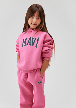 Mavi Logo Baskılı Kapüşonlu Pembe Sweatshirt 7610035-70982