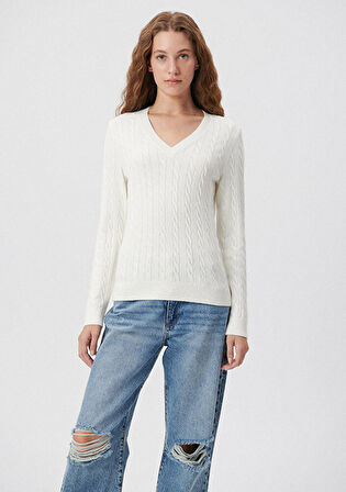 Mavi V Yaka Beyaz Kazak 1710340-70057