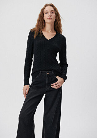 Mavi V Yaka Siyah Kazak 1710340-900