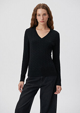 Mavi V Yaka Siyah Kazak 1710340-900