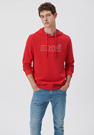 Mavi Logo Baskılı Kapüşonlu Kırmızı Sweatshirt 065606-82054