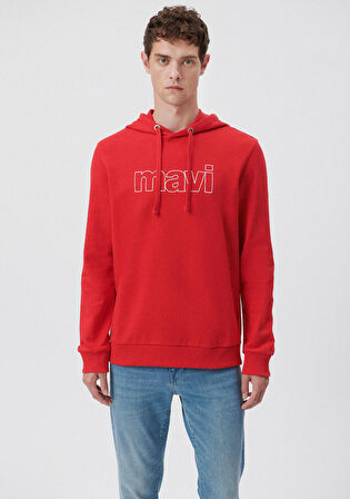 Mavi Logo Baskılı Kapüşonlu Kırmızı Sweatshirt 065606-82054