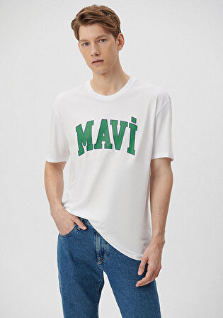 Mavi Logo Baskılı Beyaz Tişört 0611711-620