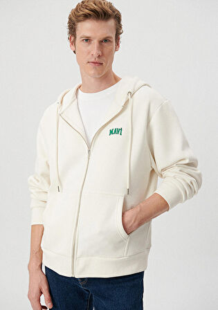 Mavi Logo Baskılı Kapüşonlu Bej Sweatshirt 0611715-70053